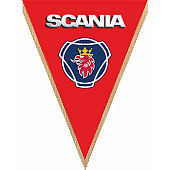 Вымпел треугольный SCANIA фон красный (260х200) цветной  (уп.1шт) SKYWAY